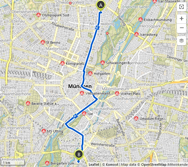 Route berechnet mit Komoot